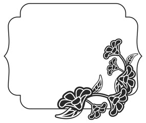 Black and white frame with flowers silhouettes.  vector clip art.