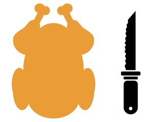 Poulet rôti et un couteau