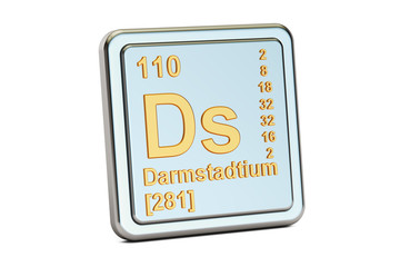 Darmstadtium Ds, chemical element sign. 3D rendering