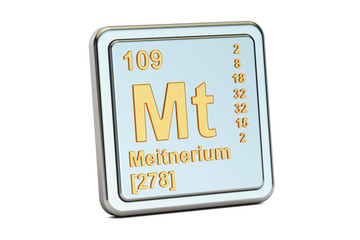 Meitnerium Mt, chemical element sign. 3D rendering