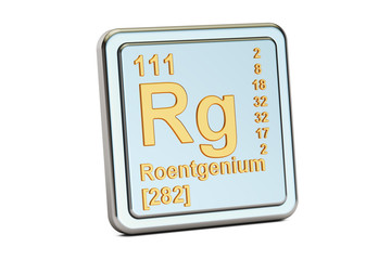 Roentgenium Rg, chemical element sign. 3D rendering
