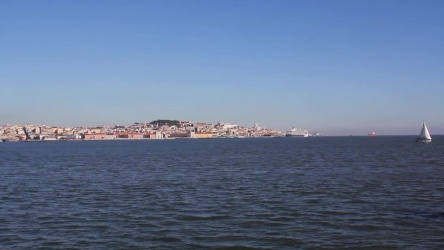 View of Lisbon from the south bay of river tejo