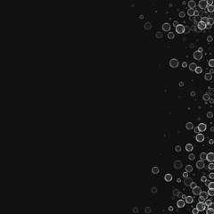 Soap bubbles. Abstract right border with soap bubbles on black background. Vector illustration.