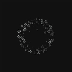 Soap bubbles. Small round frame with soap bubbles on black background. Vector illustration.