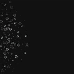 Soap bubbles. Left semicircle with soap bubbles on black background. Vector illustration.