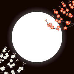 梅と月　日本風の背景素材