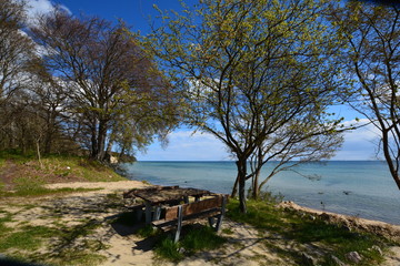 Südstrand im Frühling, Göhren mit Blick über die Ostsee, Halbinsel Mönchgut, Rügen