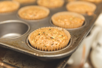 Whole Grain Zucchini Muffins in Pan