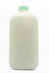 Plastic bottles of powder on white background