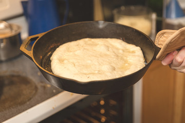 Pizza Crust in Iron Pan