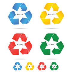 Obraz premium recycle icon for paper plastic and metal set illustration