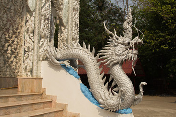 Beautiful white dragon statue at Wat Mai Kham Wan temple, Phichit,Thailand.