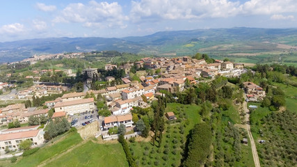 Fototapeta na wymiar Overhead view of medieval Tuscany Town with countryside, Italy