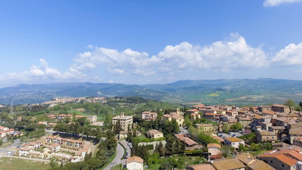 Fototapeta na wymiar Aerial overhead view of Guardistallo, small medieval town of Tuscany