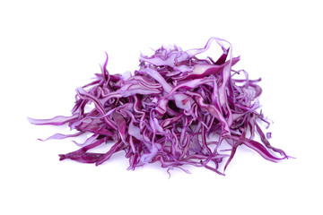 pile of sliced fresh red cabbage on white background