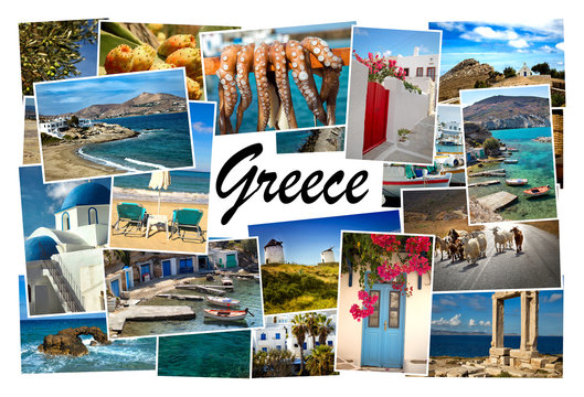 Collage pictures of Cyclades island in Greece
