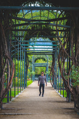 Man portrait with a Maze path in the park