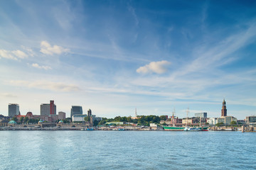 Fototapeta premium Hamburg skyline on a sunset