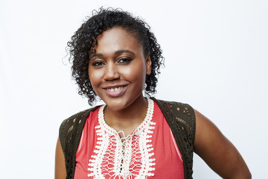 Smiling Mixed Race woman