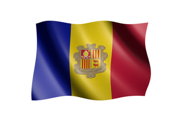 Flag of Andorra isolated on white, 3d illustration