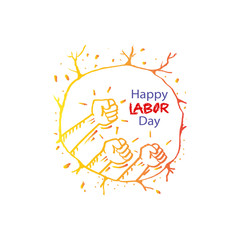 Human fist gesture among blur arm group. Illustration of Labor Day concept.