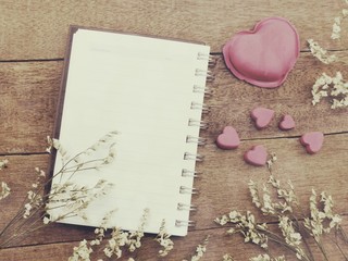 opened notebook with a blank page and decorate vintage filters color
