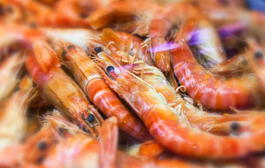 Fresh Shrimps Section On Retail Supermarket