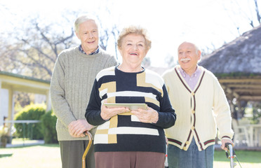 Elderly people in hospital garden