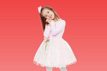 Elegant little girl in a pink dress.