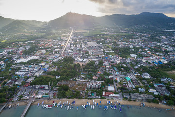 Fototapeta na wymiar Phuket province at Chalong sub district aerial view from flying drone 