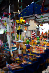 Wooden mobile selling at souvenir shop at Klong Suan 100 Year Market the older traditional markets in Thailand