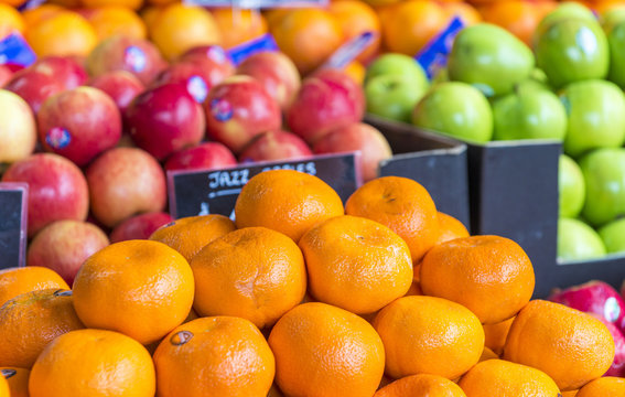 Fresh Oranges Section On Retail Supermarket