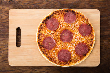 Elevated View Of A Homemade Pizza Salami