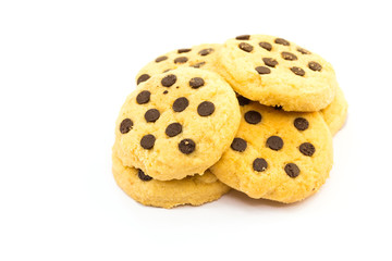 Chocolate chip cookie on white background