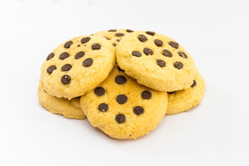 Chocolate chip cookie on white background