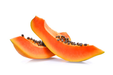 sliced of fresh papaya isolated on white background