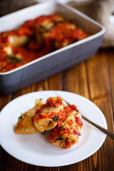 Stuffed cabbage rolls with rice and meat