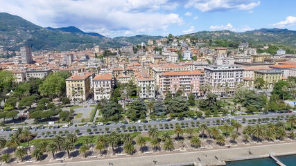 Fototapeta na wymiar La Spezia city skyline, aerial view on a beautiful day