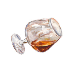 The cognac glass isolated on a white background, a watercolor illustration in hand-drawn style.