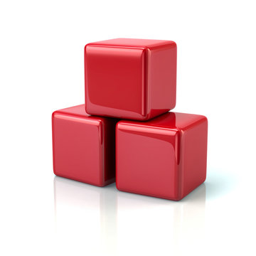 Three red cubes 3d rendering