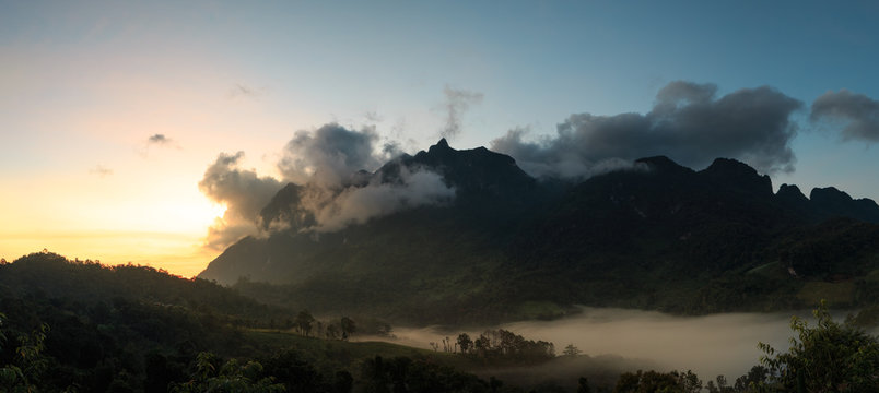 A beautiful morning Sun Rise at Doi Luang Chiang Dao of Chiang Mai Province, Thailand.