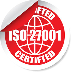 ISO 27001 red Label, Sticker, Tag, Sign And Icon Banner Business Concept, Design Modern.