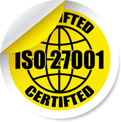 ISO 27001 yellow Label, Sticker, Tag, Sign And Icon Banner Business Concept, Design Modern.