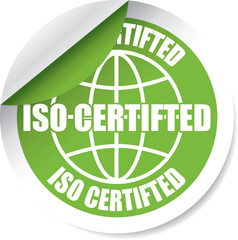 ISO certified green Label, Sticker, Tag, Sign And Icon Banner Business Concept, Design Modern.