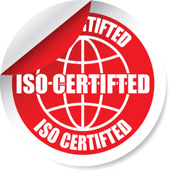 ISO certified red Label, Sticker, Tag, Sign And Icon Banner Business Concept, Design Modern.
