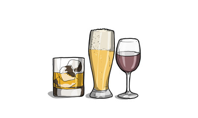 Illustrazione di alcool, vino, birra