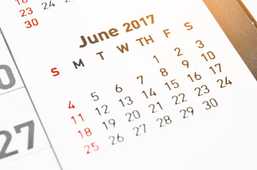 Calendar June 2017 page.