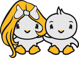 junge paar freund pärchen liebe freunde geschwister mädchen girl frau weiblich haare süß niedlich klein baby kind ente vogel comic cartoon