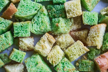 Home made green croutons