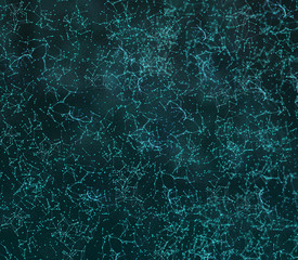 Abstract blue polygonal space background with connecting dots. 3d illustration